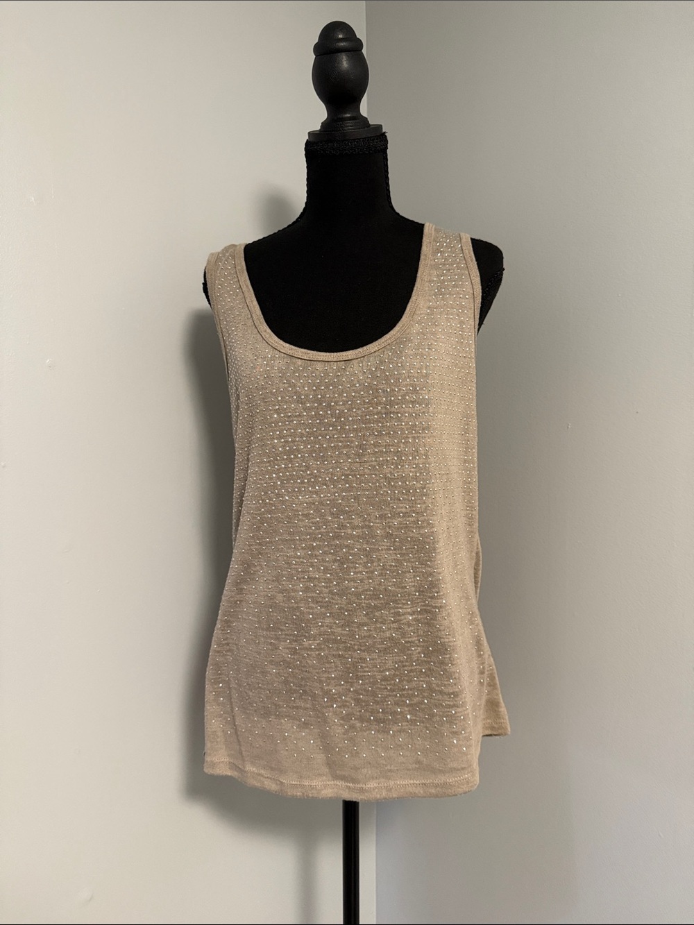 Essentials by Milano Beige Sparkle Sleeveless Tank